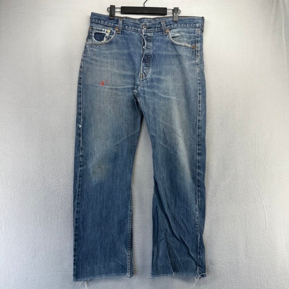 Vintage Levis Jeans Mens 36x34 Fits 35x30 Blue Denim 501xx Dark Wash Raw hem y2k